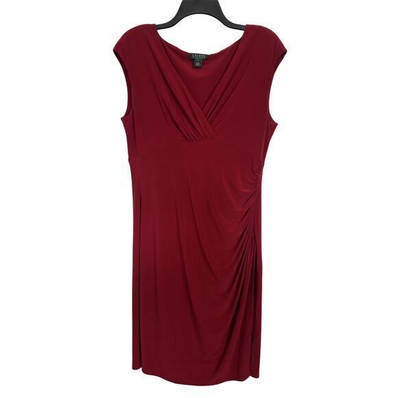 Lauren Ralph Lauren Dress Red Stretch Sleeveless Dress Size 14 Wedding Guest - Picture 1 of 6